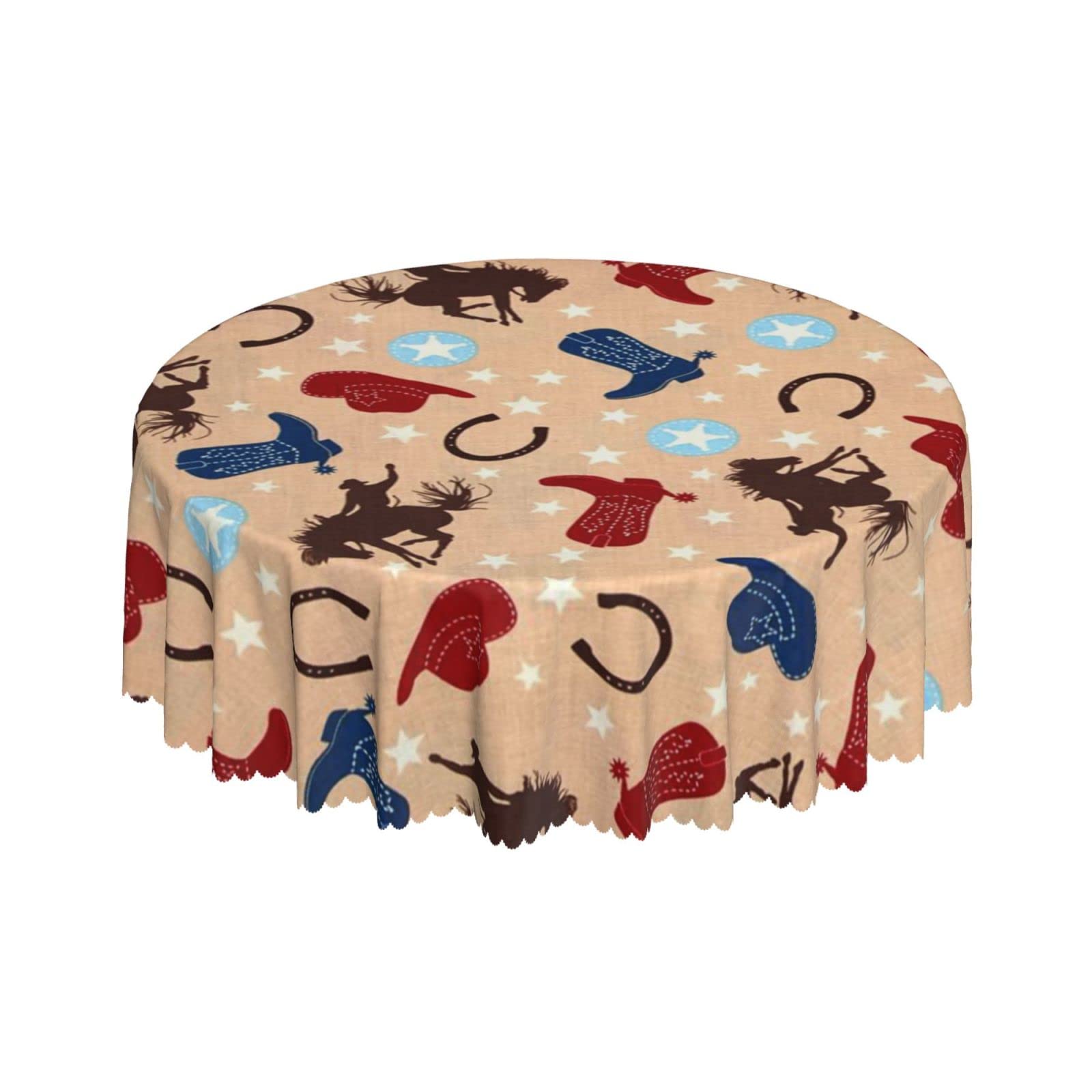 Lsjuee Western Cowboy Rodeo Orange Round Tablecloth 60 Inch Printed Washable Tablecloth for Dining Party Holiday Fall Home Decorative