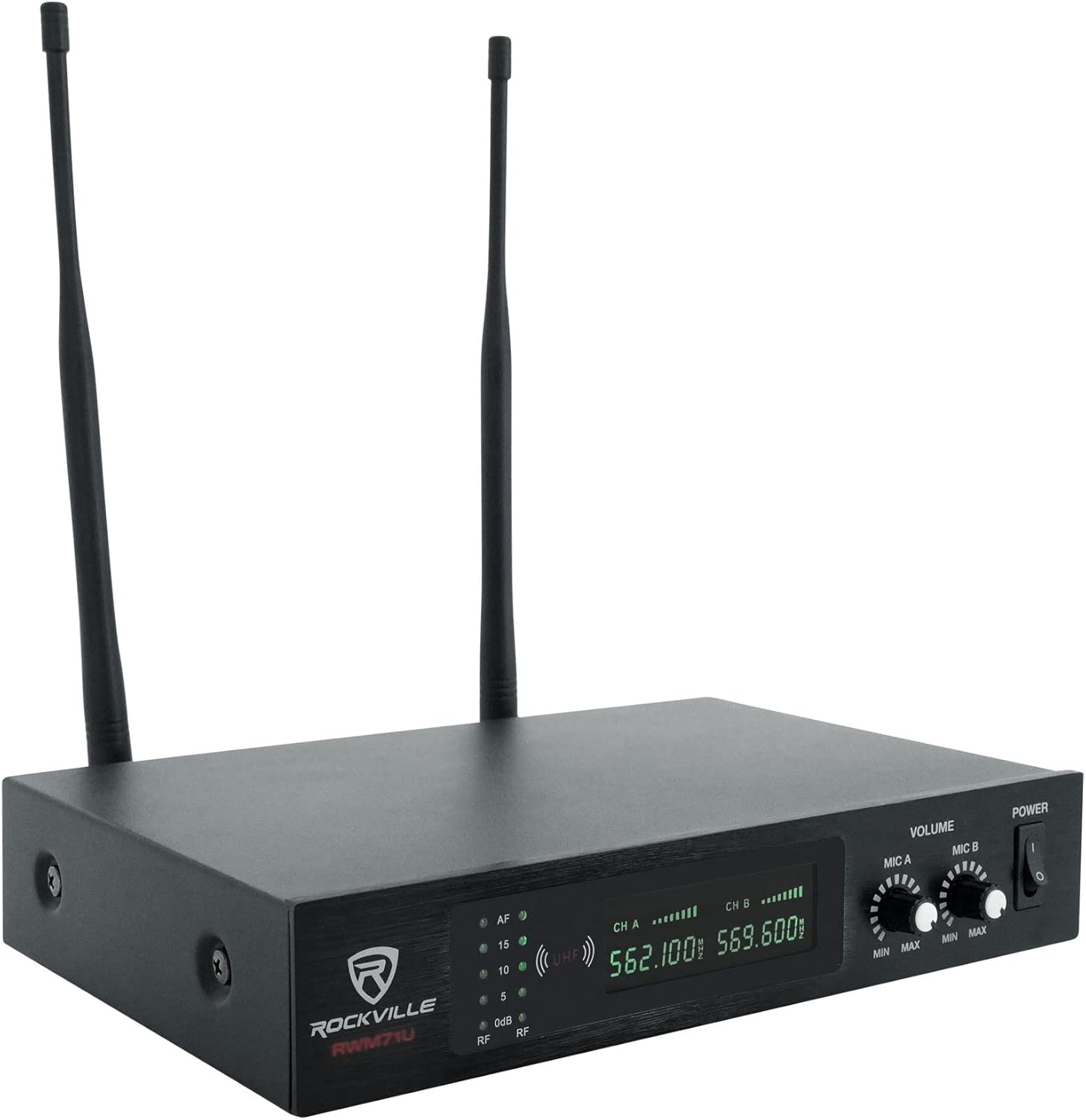 Rockville RWM71U Dual UHF Handheld Wireless Microphone System w/Metal Receiver ,Black : Musical Instruments