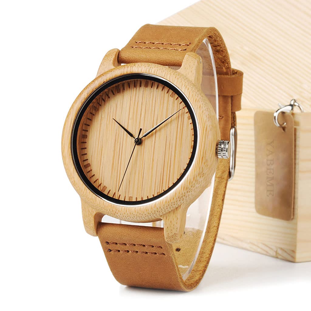 YABEME Orologio da Uomo in Legno Vichingo, Eleganti Orologi da Polso Casual al Quarzo Combinati in Legno e Acciaio Inossidabile con Cinturino in Pelle, Regali di Moda Unisex
