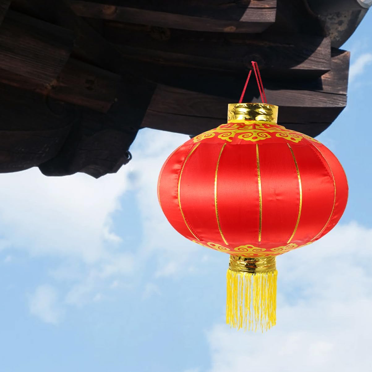 2pcs Asian Silk Lantern Vintage Red Fabric Hanging Lantern Oriental Decor for New Year Festival Event