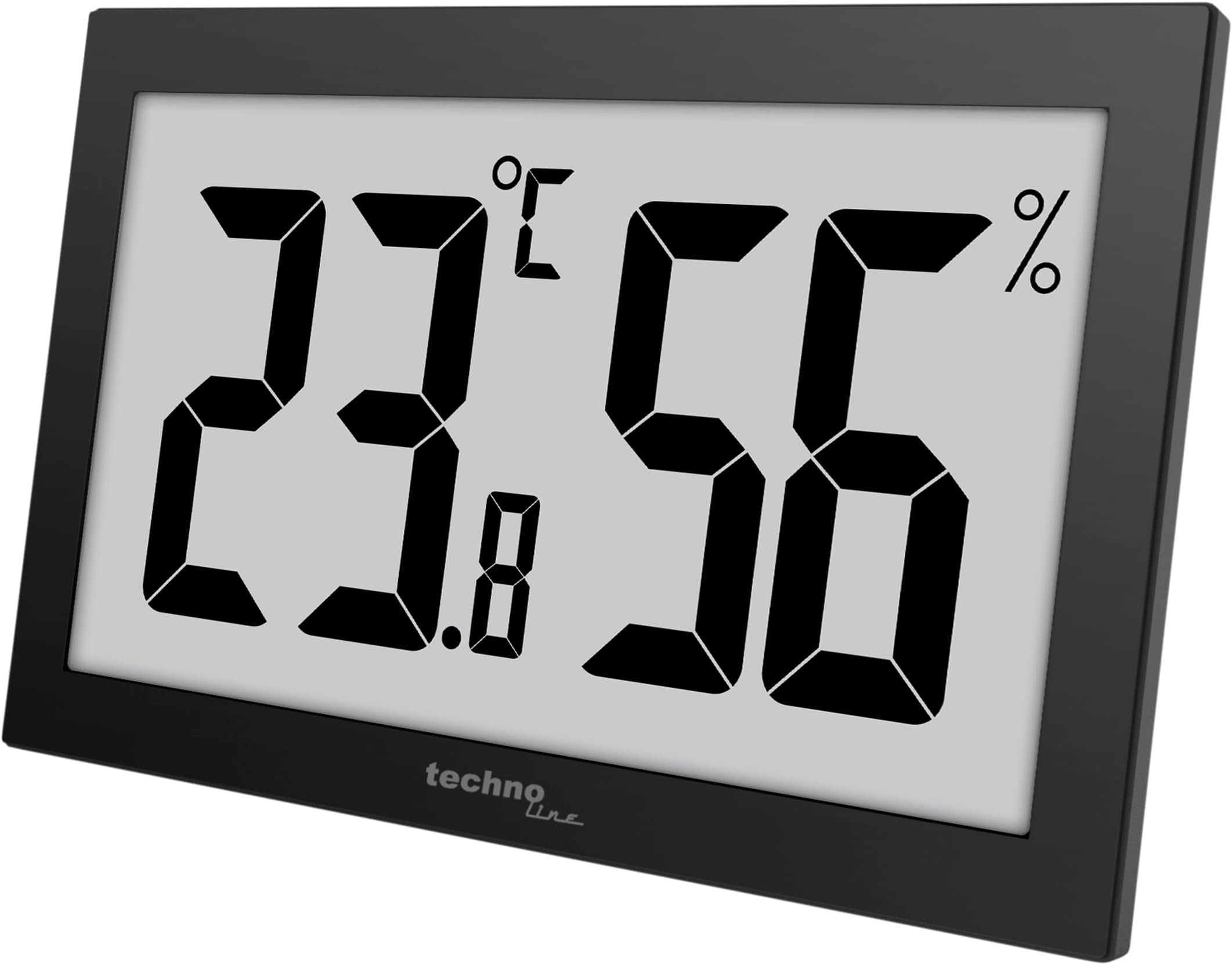 WS9465 thermometer, hygrometer, very easy to read display, black, with jumbo LCD for office, hotel, foyer, XXL
