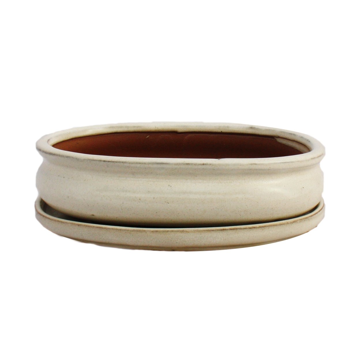 Bol à bonsaï beige clair ovale Exotenherz O47 avec soucoupe pour arbre miniature