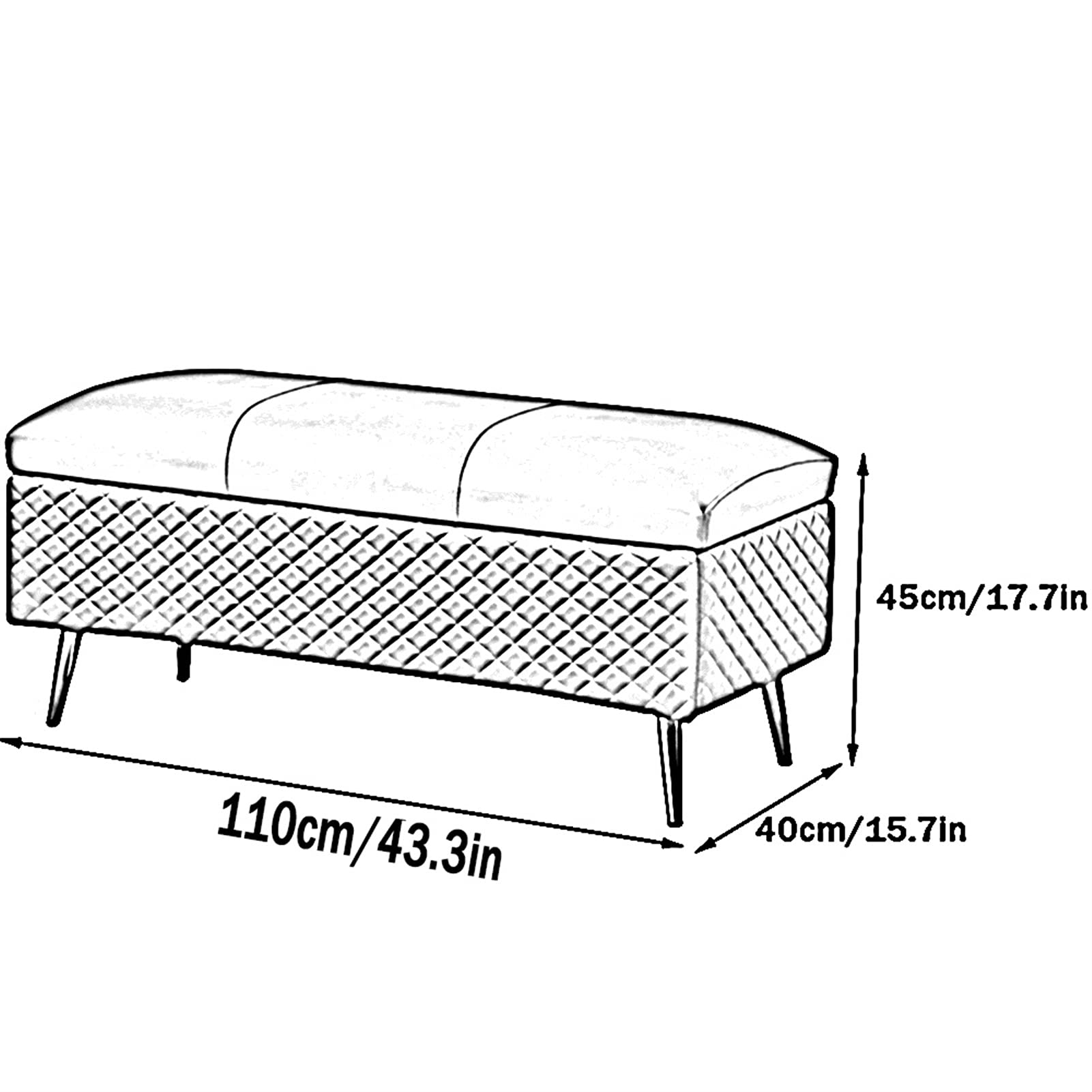Ottomanischer Fußhocker mit Metallfuß, 150 kg, Bezug aus PU-Leder, Oberseite aus Schaumstoff, zusätzliche Sitzgelegenheit im Wohnzimmer, Schuhwechselhocker am Eingang, 110 x 40 x 45 cm, Otto