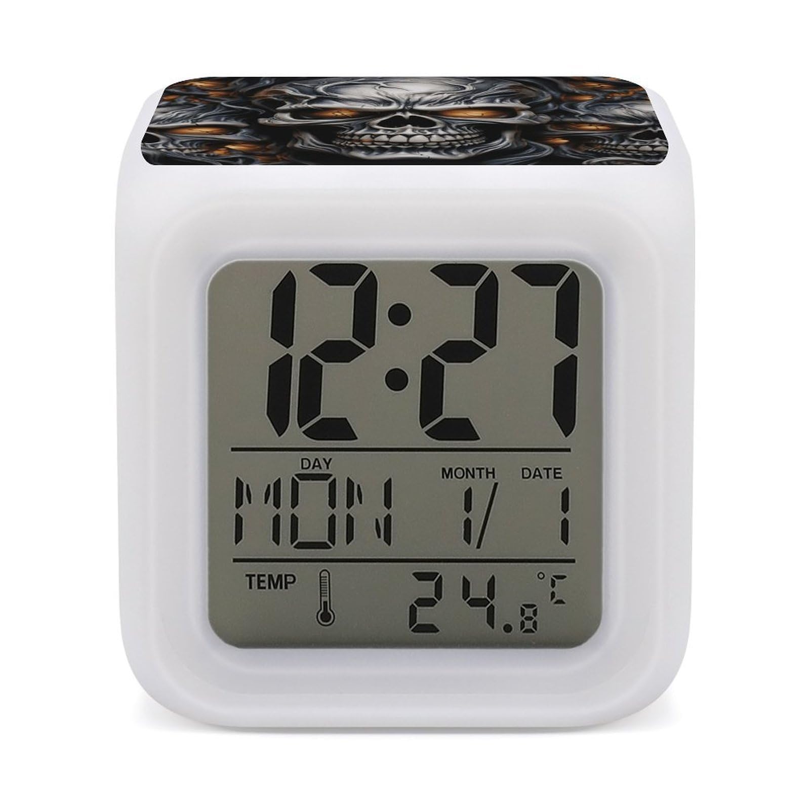 VstaDank Cool Evil Skull Alarm Clock Sleep Trainer 7 Color Changing Night Light Modern Touch Bedside Lamp Fashion Digital Clock with Temperature Display Wake Clocks for Loud Alarm