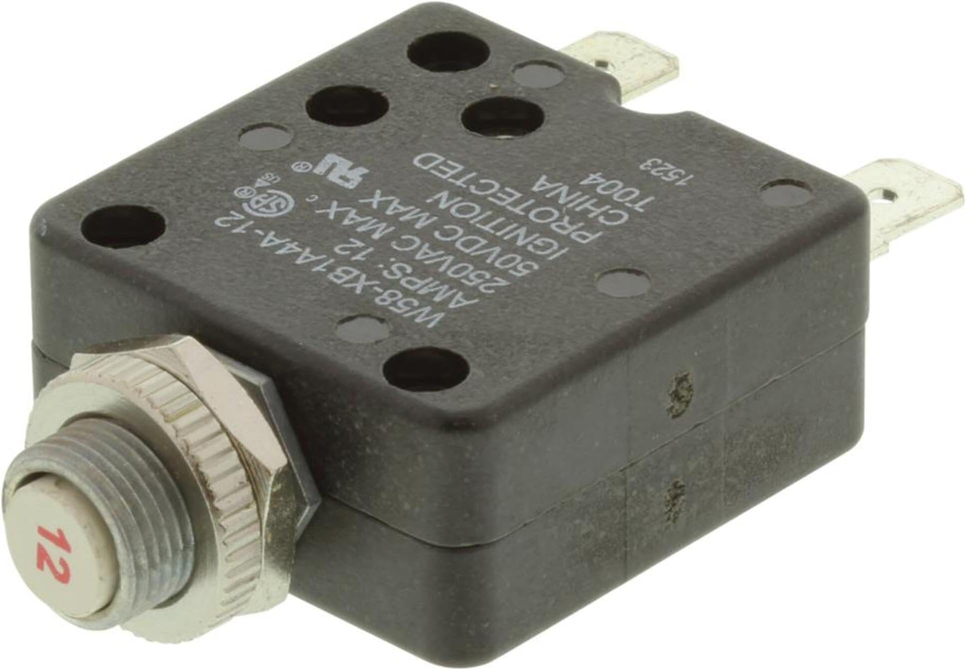 TE Connectivity W58-XB1A4A-12 Circuit Breaker; Therm; Push; Cur-Rtg 12A; Panel; 1 Pole; Vol-Rtg 250/50VAC/VDC