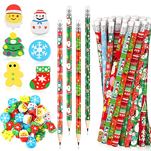 Lápices y gomas de borrar navideñas 72 piezas miniatura 1