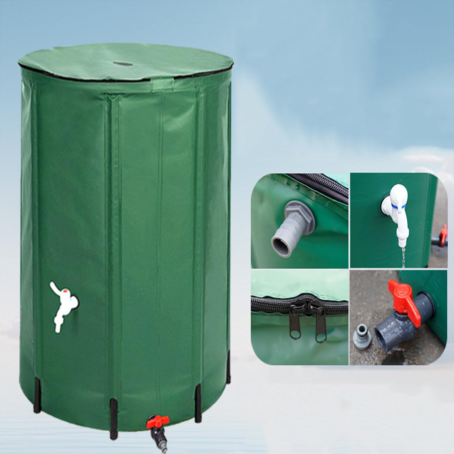 Depósito de recolección de agua de lluvia de 380 L con filtro de malla y grifo, anticorrosión, resistente al moho, a prueba de grietas, ideal para riego de jardín, solución de almacenamiento de agua