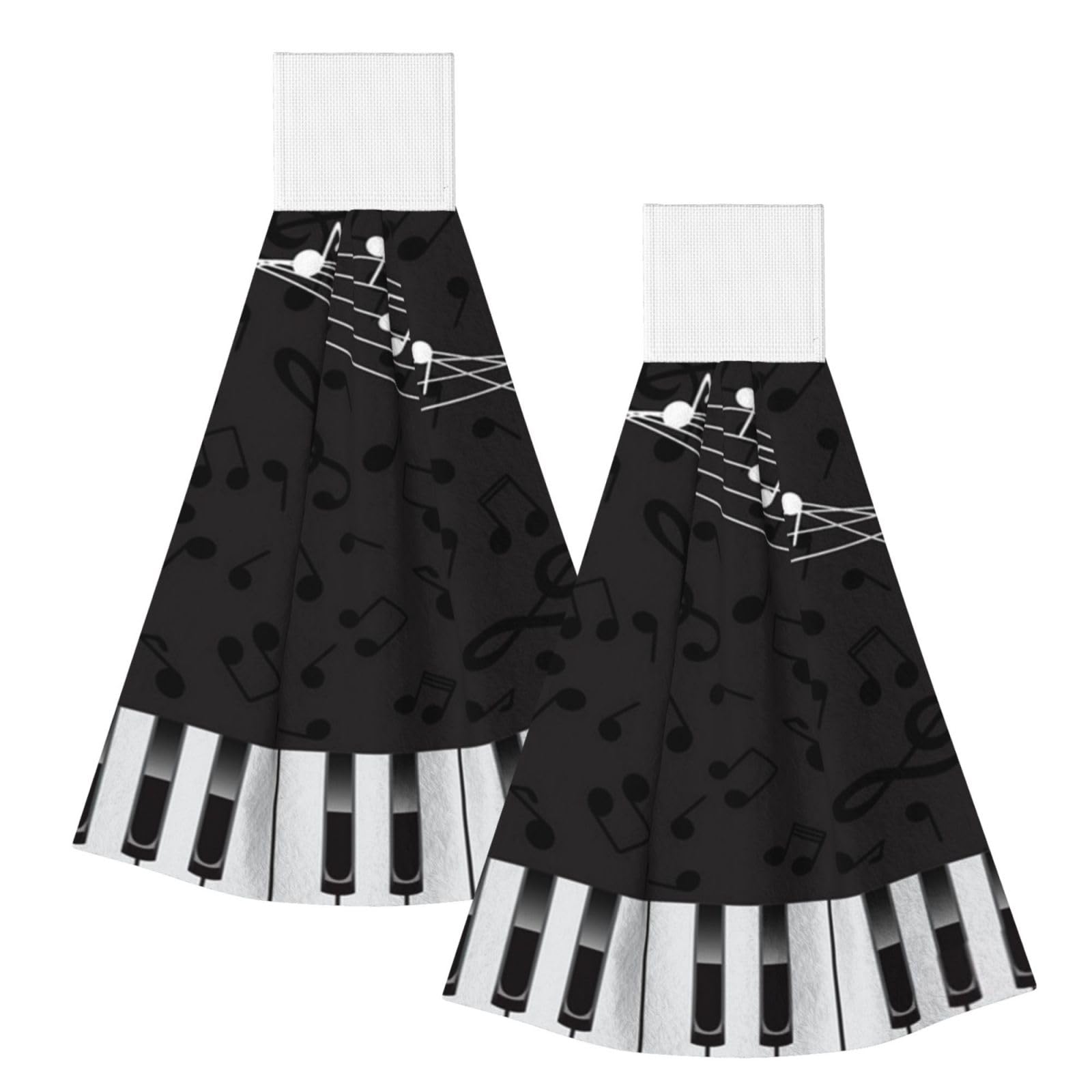 DOPKLNA Piano Black Musical Notes, 2 Pcs Hanging Coral Fiber Hand Towels for Bathroom, Absorbent Kitchen Towels