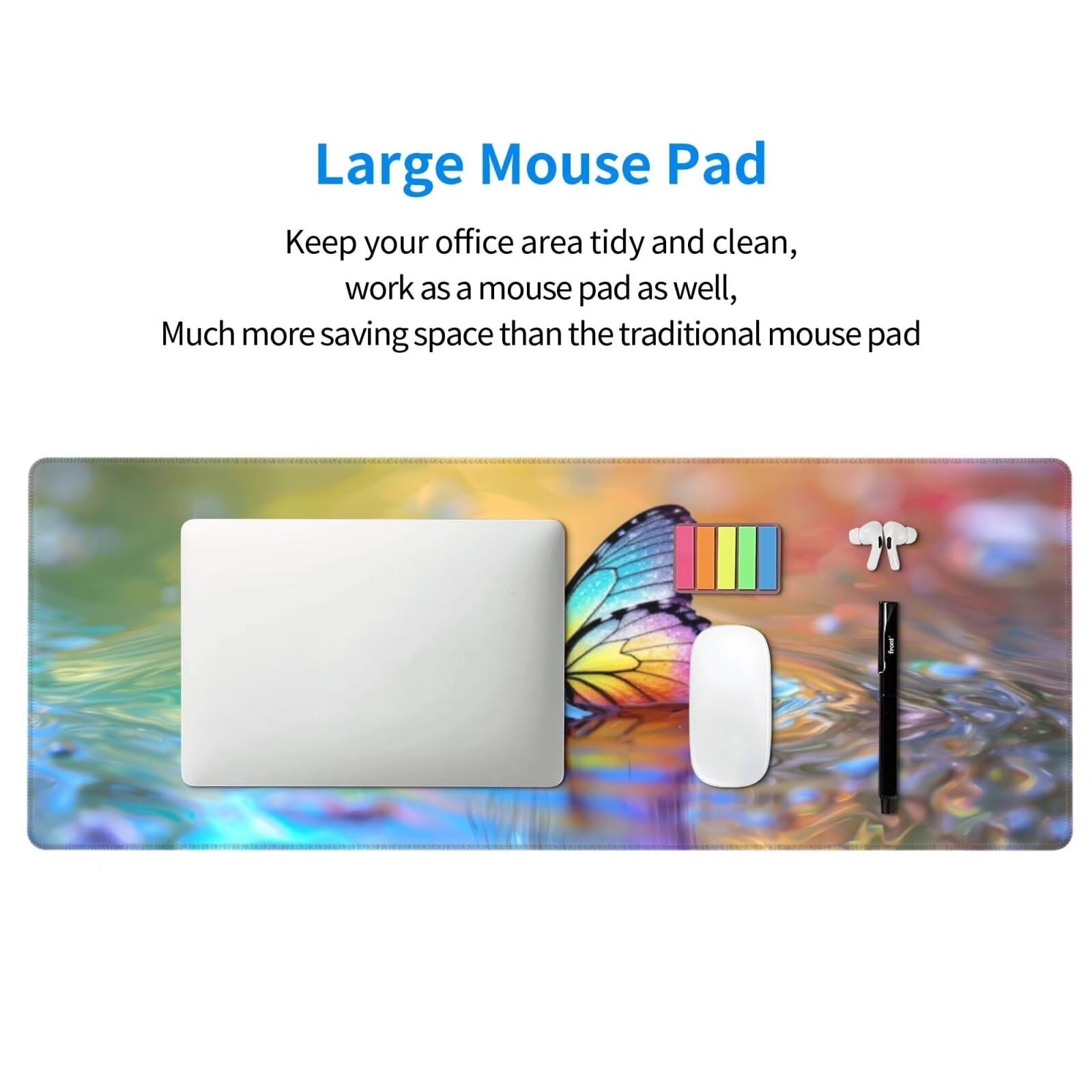 Tappetino Mouse, Tappetino Mouse Gaming Grande XXL 1500x800x3mm Tappetino Scrivania Mouse Pad, Base in Gomma Antiscivolo, Bordi Cuciti,Lavabile, Mousepad per Ufficio e Gaming (Farfalla colorata) R-64