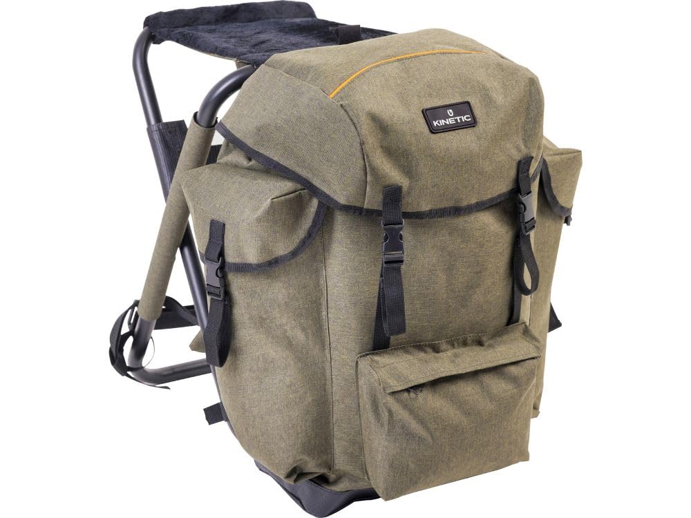 Kinetic Mochila de pesca prémium con asiento, 35 L, 34 x 32 x 51 cm, asiento de forro polar, marco de aluminio, taburete de pesca, silla de mochila, Negro , 35 Liter