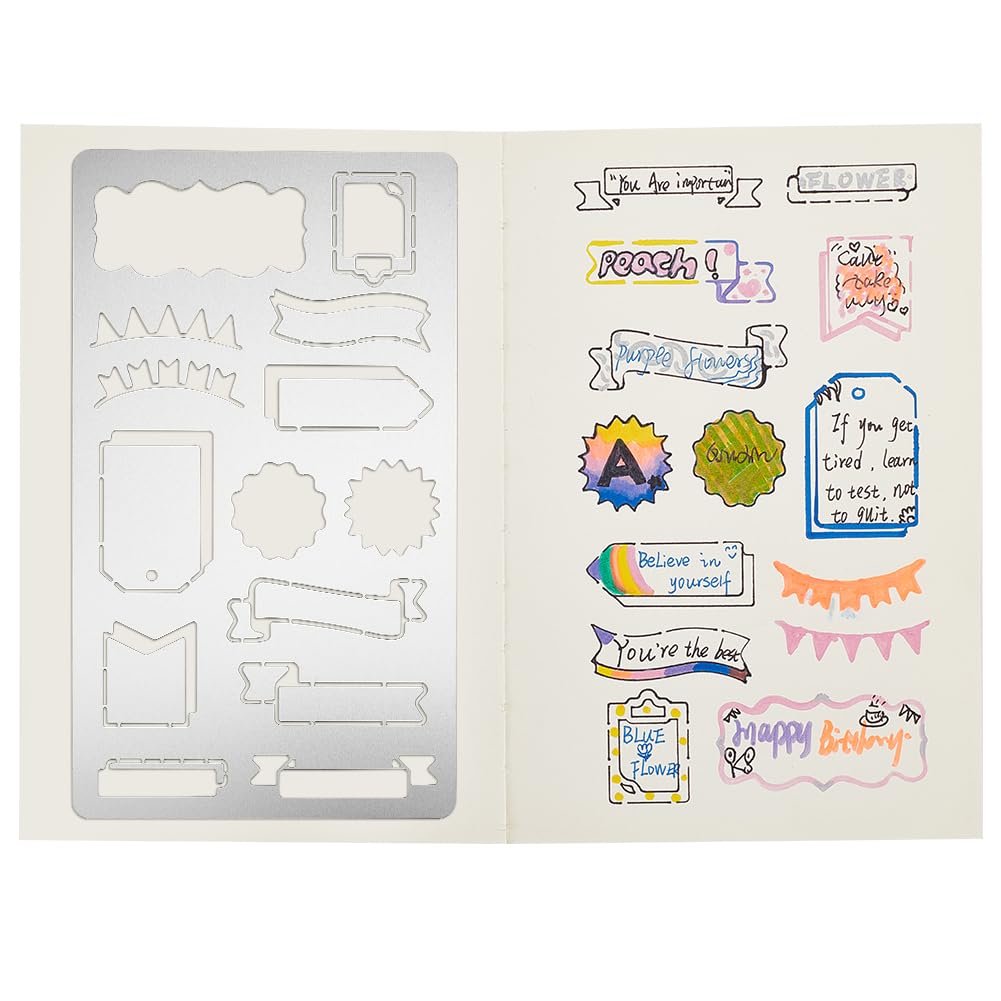 INFUNLY Metal Journal Stencils Banners Metal Stencils Bookmark Label Stencil Reusable Planner Metal Template for Journaling Diary Wood Carving Drawings Woodburning Engraving Scrapbooking