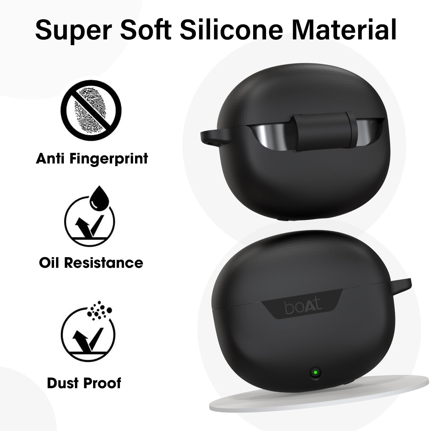 Sounce Earphone Case Cover for Boat Airdopes 300 Premium TWS Soft Silicone Skin Case Cover Shock Absorbing Protective Case with Keychain [Front LED Visible] - Black — Amazon image 5
