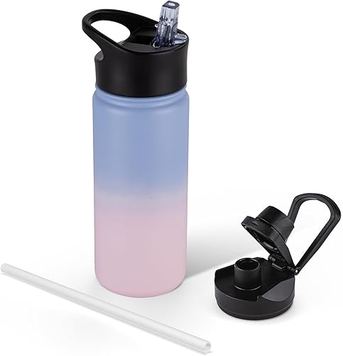 Miniatura 95 de Paquete de 8 botellas de agua deportivas de acero inoxidable con aislamiento de 32 oz, botellas de agua con tapa de pajita y tapas de boca ancha,