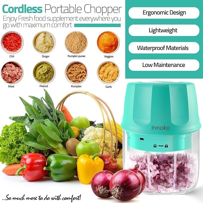 Miniatura 3 de Picadora eléctrica recargable para picadora de cebolla, picadora potente, picadora de carne portátil inalámbrica con hoja de acero inoxidable, mini