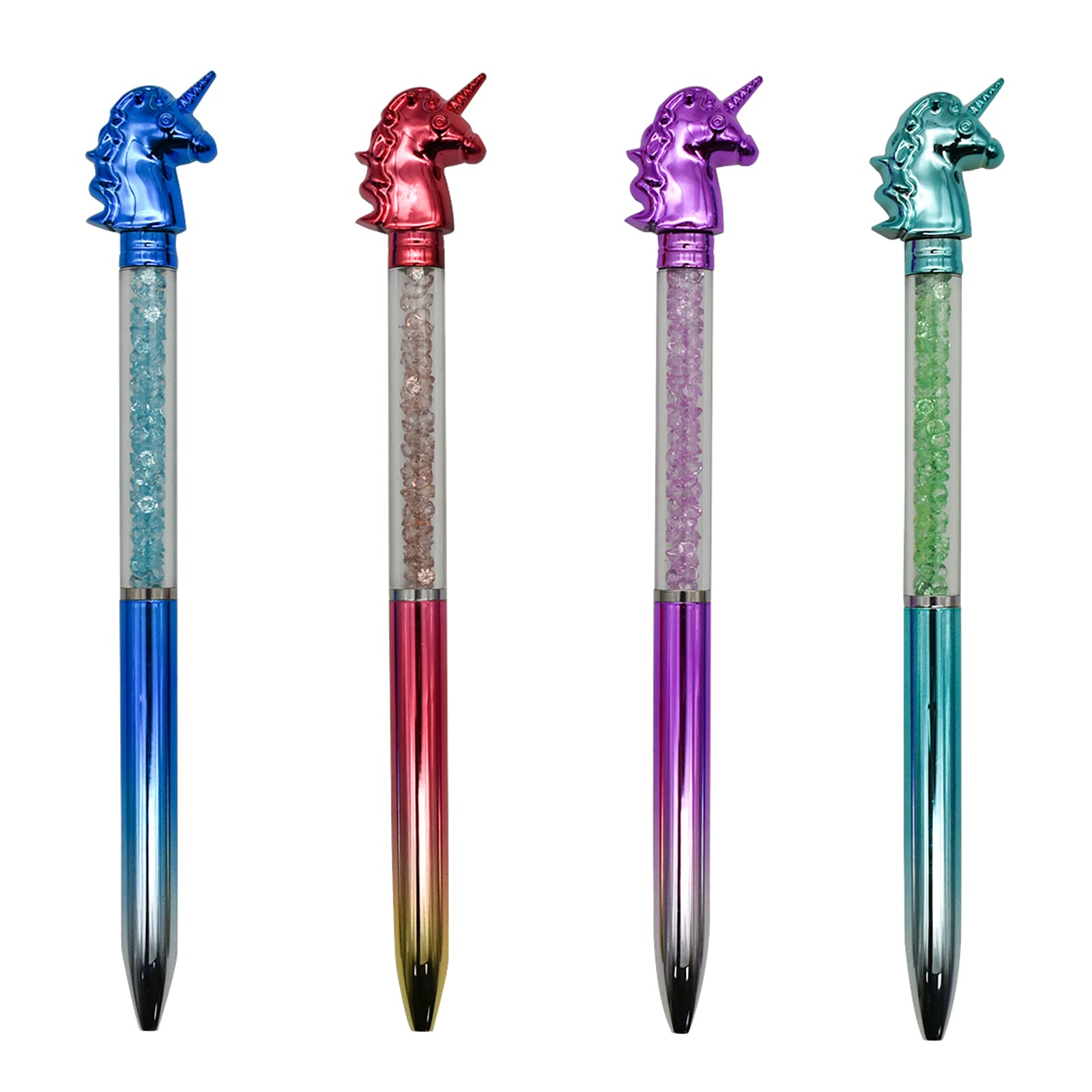 Maydahui Einziehbarer Einhorn-Kugelschreiber, bunte Kristalle, glitzernd, Treibsand-Stift, Tierstift, schwarze Tinte, für Mädchen, Schule, Büro, 12 Stück