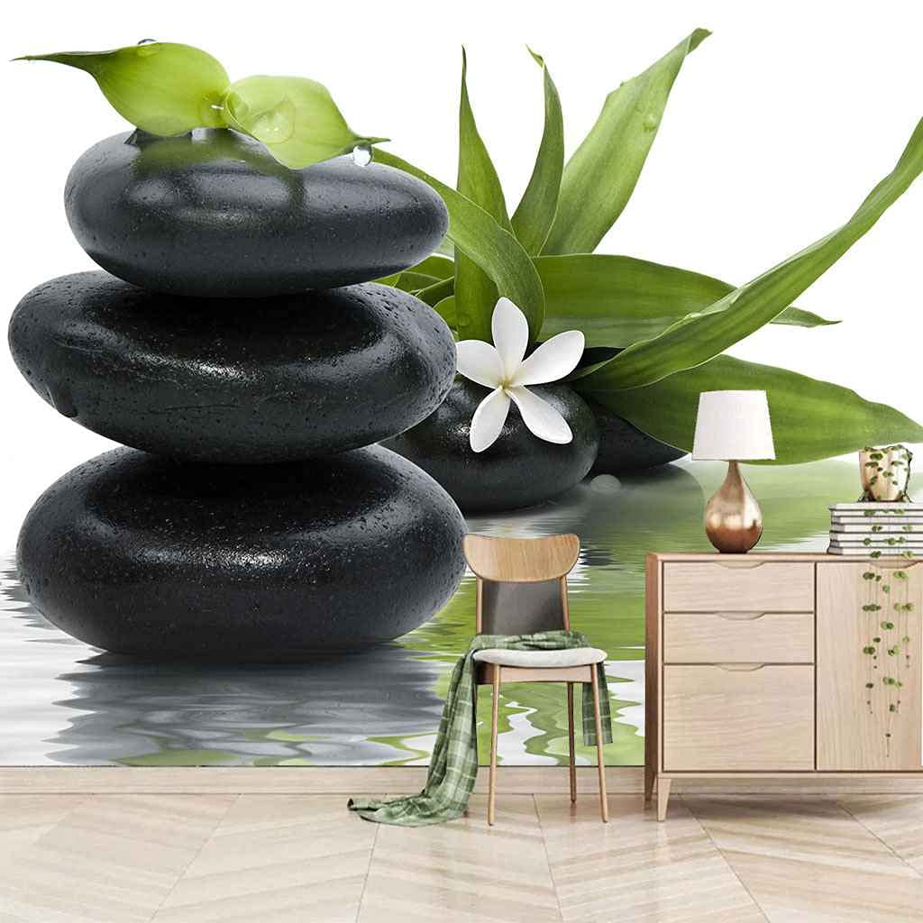 Papier peint feuilles de bambou 3D pour ambiance salon zen