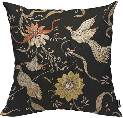 HOSNYE Funda de cojín con diseño de flores y pájaros, estilo Art Nouveau, vintage, estilo retro, algodón y lino para sofá, cama, sofá automóvil, 24