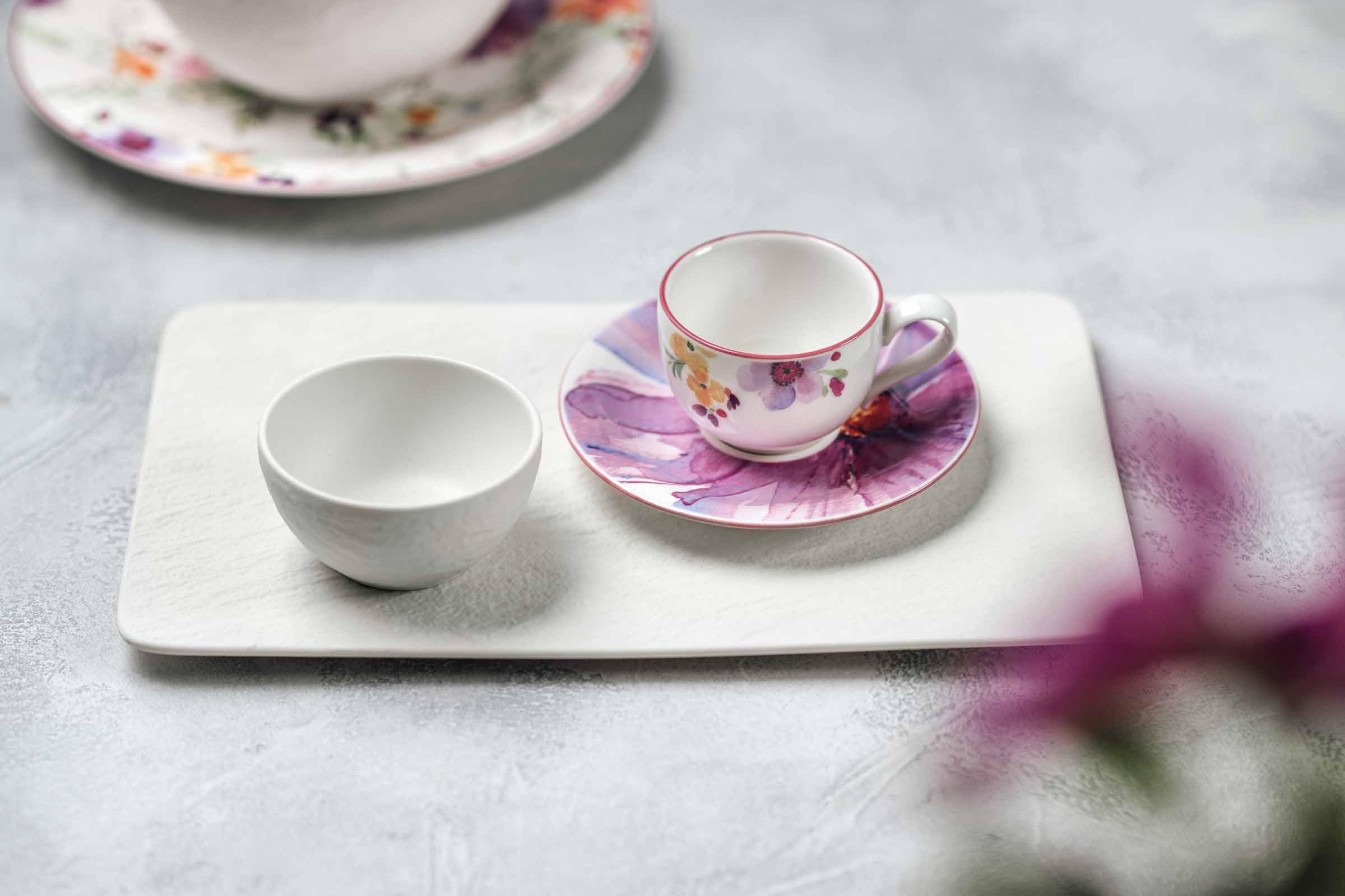 Villeroy & Boch Mariefleur Basic - Set di 6 tazze da caffè con piattino, 80 ml, motivo floreale, in porcellana premium