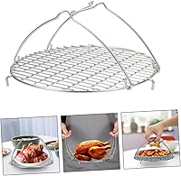 Vista 6 de Hemoton Cooking Rack with 2 Handles Stainless Steel Round Air Fryer Rack Steaming Rack for Baking Cooling Steaming Grilling 20. 8cm
