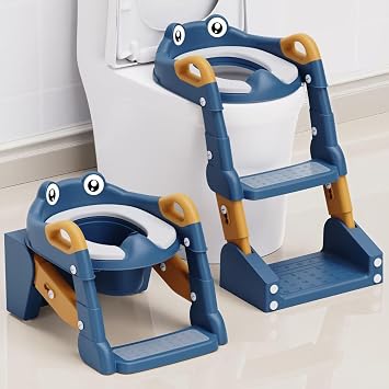 Potty Training Seat, Toddler Potty Training Toilet, Upgrade 2 In 1 Toddler Toilet Seat with Steps Stool Splash Guard and Anti-Slip Pad Soft Cushion, Potty Seats for Toddlers Baby Kids Blue