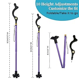 Honmido Walking Cane Foldable for Men & Women Seniors for Balance,Self Standing Folding Cane,Height Adjustable Anti-Slip Lightweight Alloy Walking Stick Collapsable for Travel Mobility Aid (Violet)