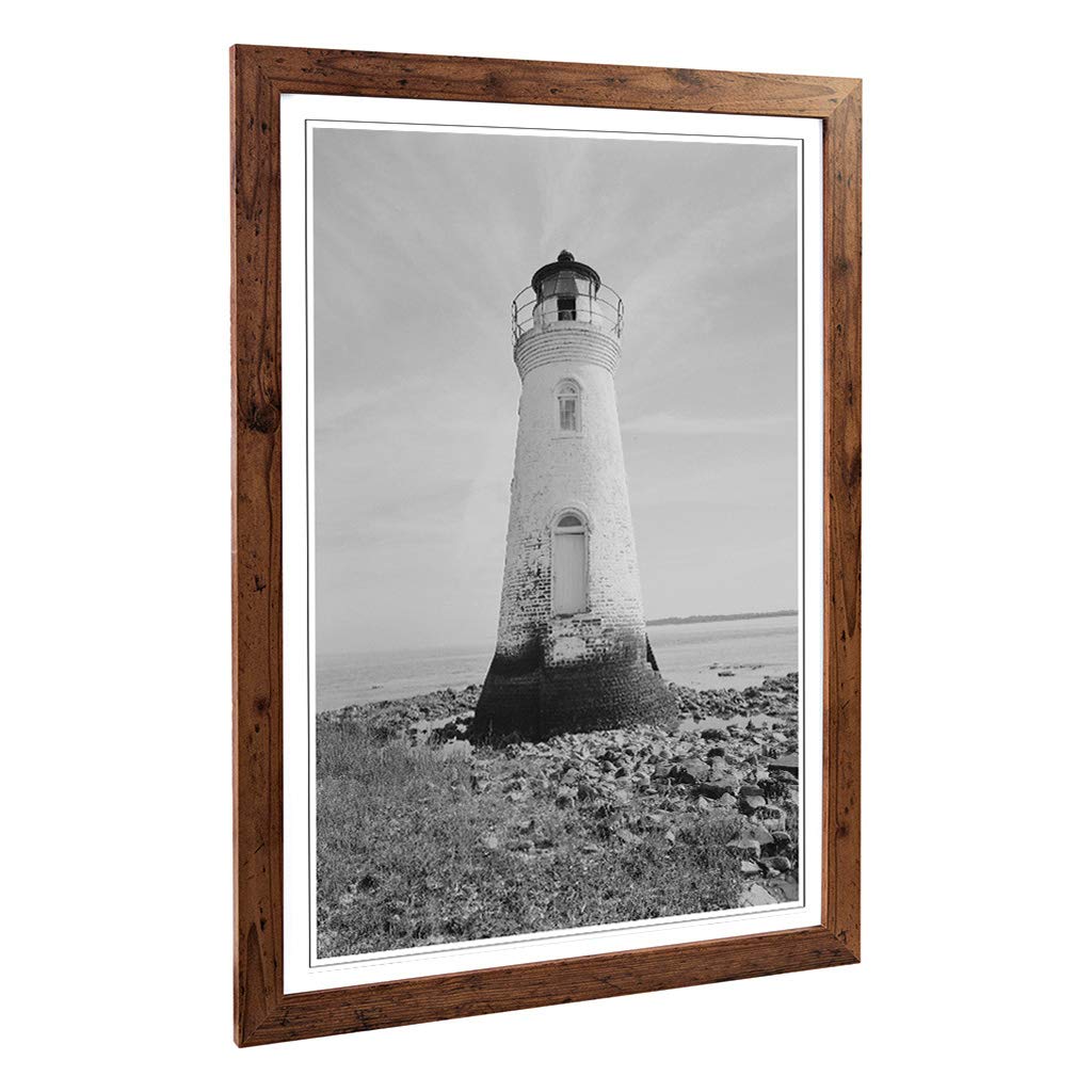 Big Box Art Framed Print of Architecture Lighthouse Cockspur, Georgia Design | Wall Art Picture | Home Decor for Kitchen, Living Room, Bedroom, Hallway, Walnut, A2 / 24.5x18 Inch / 62x45cm
