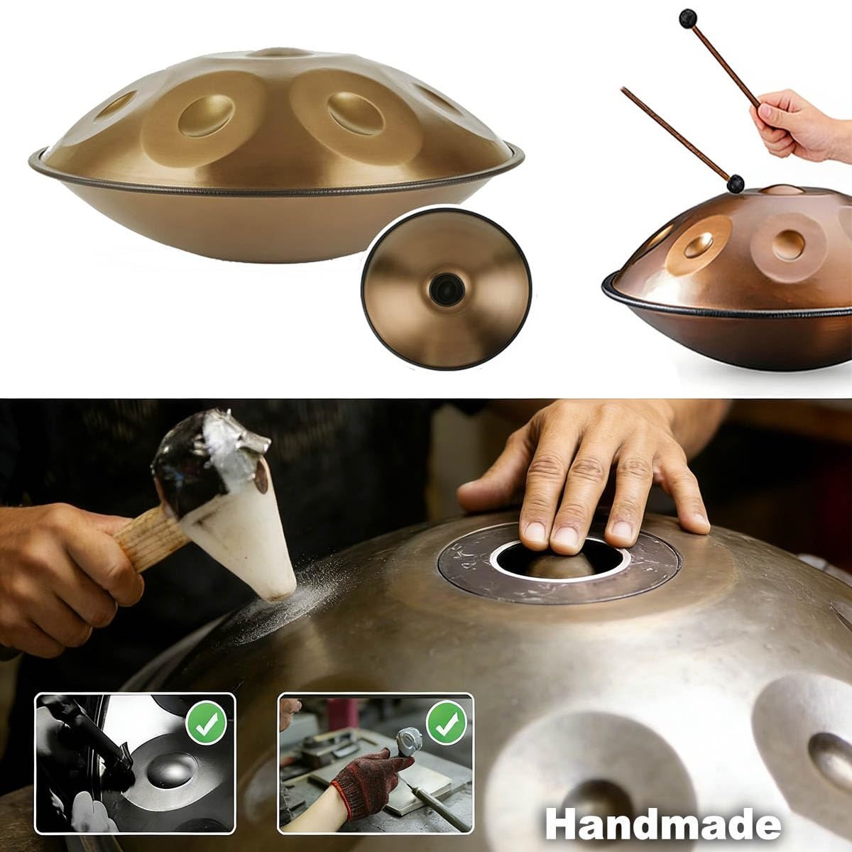 Strumento a Percussione 22 Pollici Re Minore – Tamburo in Acciaio 432Hz/440Hz con 9/10/12 Note, Set di Tamburi a Mano, Handpan Drum in Acciaio per Meditazione e Yoga(Argento,440HZ/9Note)