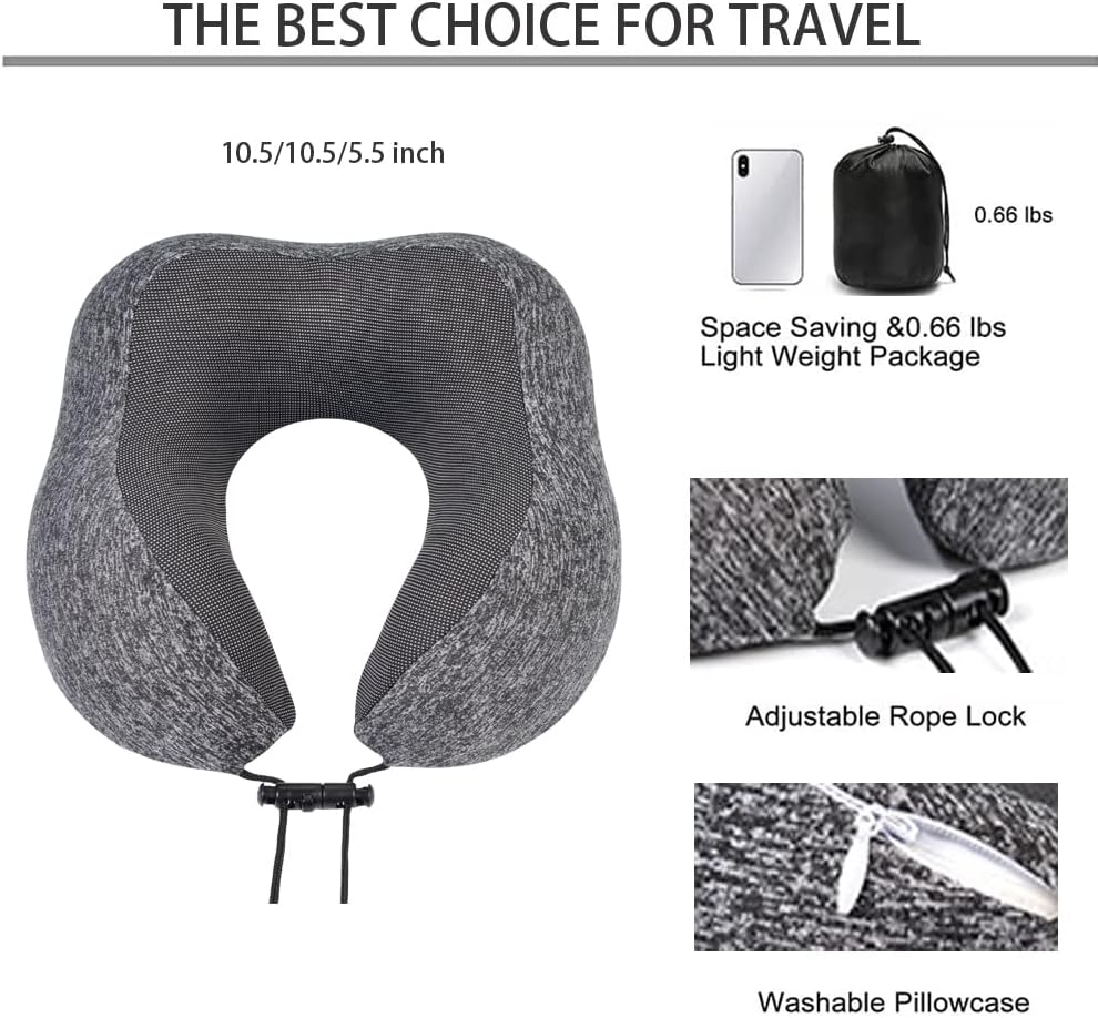 Travel Neck Pillow,Memory Foam Neck Pillow,Comfortable & Breathable Cover, Portable Airplane Travel Kit with 3D Contoured Eye Masks, Earplugs, and Luxury Bag (Black) Travel Neck Pillow,Memory Foam Neck Pillow,Comfortable & Breathable Cover, Portable Airplane Travel Kit with 3D Contoured Eye Masks, Earplugs, and Luxury Bag (Black)