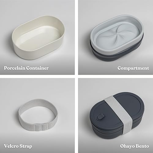 Miniatura 6 de SWANZ Lonchera Bento de cerámica con tapa de silicona y divisor de compartimento para adultos, reutilizable, hermética, almacenamiento de alimentos,