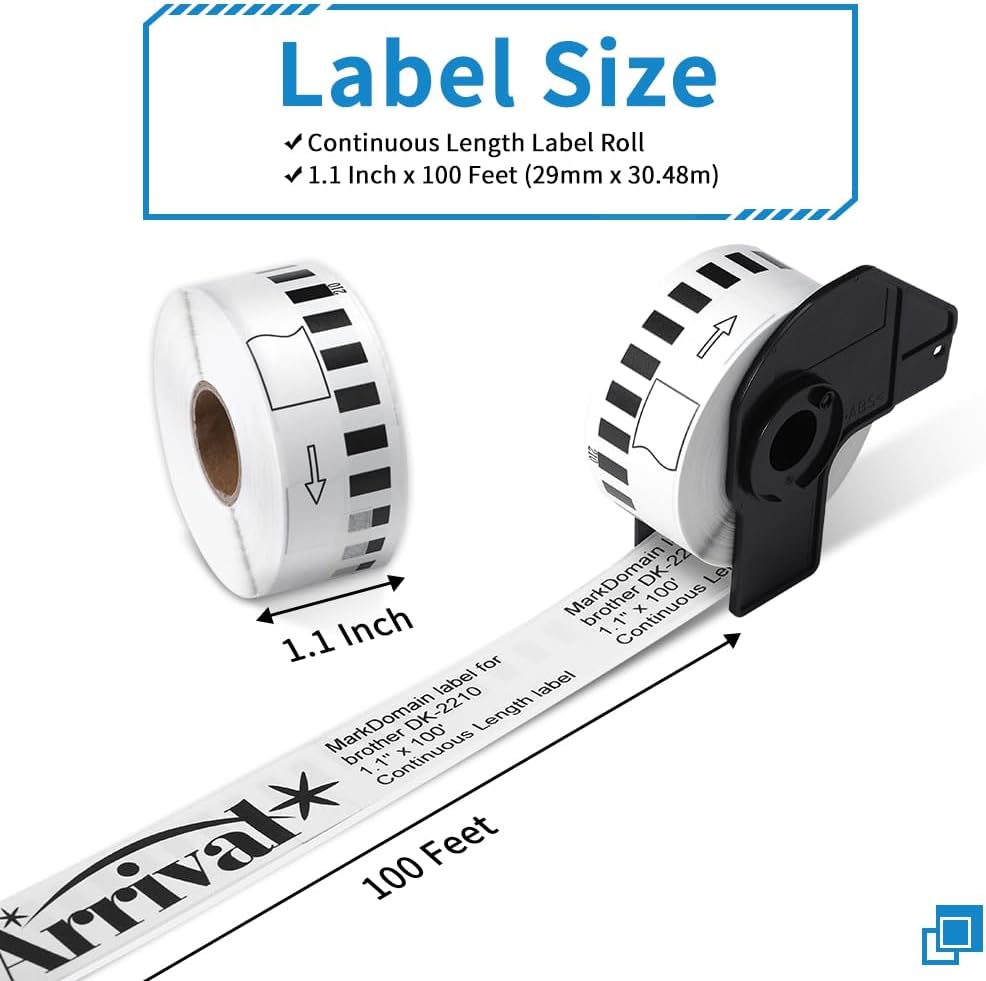 MarkDomain - DK-2210 Label Compatible Brother Continuous Length 1.1" x 100' White Paper Tape Roll (29mm x 30.4M) Work with QL-810W QL-820nwb Printers - 10 Rolls + 1 Frame - Image 2