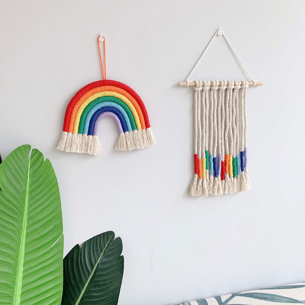 GUAN Arcobaleno da appendere alla parete, arazzo in macramè, arcobaleno, decorazione da parete colorata per Boho casa, baby shower, nursey dormitorio, festa di compleanno di Natale (confezione da 2
