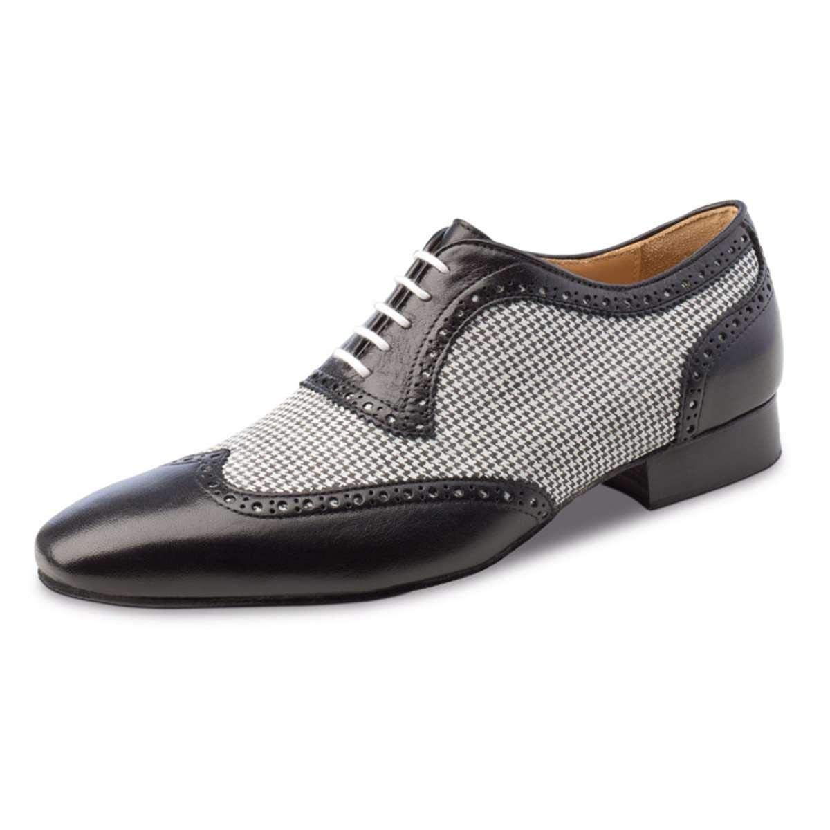 Herren Tanzschuhe Mambo - Leder Schwarz/Weiß - Normalweite - 2 cm Standard Absatz - Made in Italy