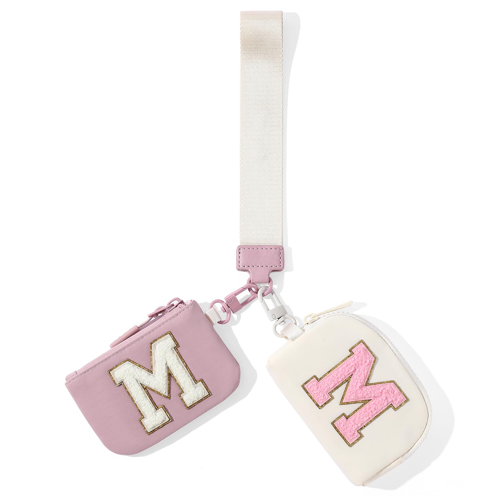 SENDEFN Mini Zip Around Dual Coin Pouch Wristlet Wallets for Women Portable Detachable Leather Keychain Pocket Purse