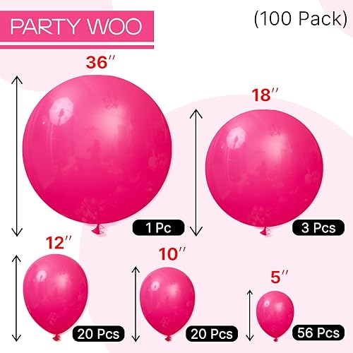 Miniatura 6 de PartyWoo Globos de color rosa intenso, 100 piezas de diferentes tamaños de 36, 18, 12, 10 y 5 pulgadas, kit de arco de globos magenta fucsia y rosa