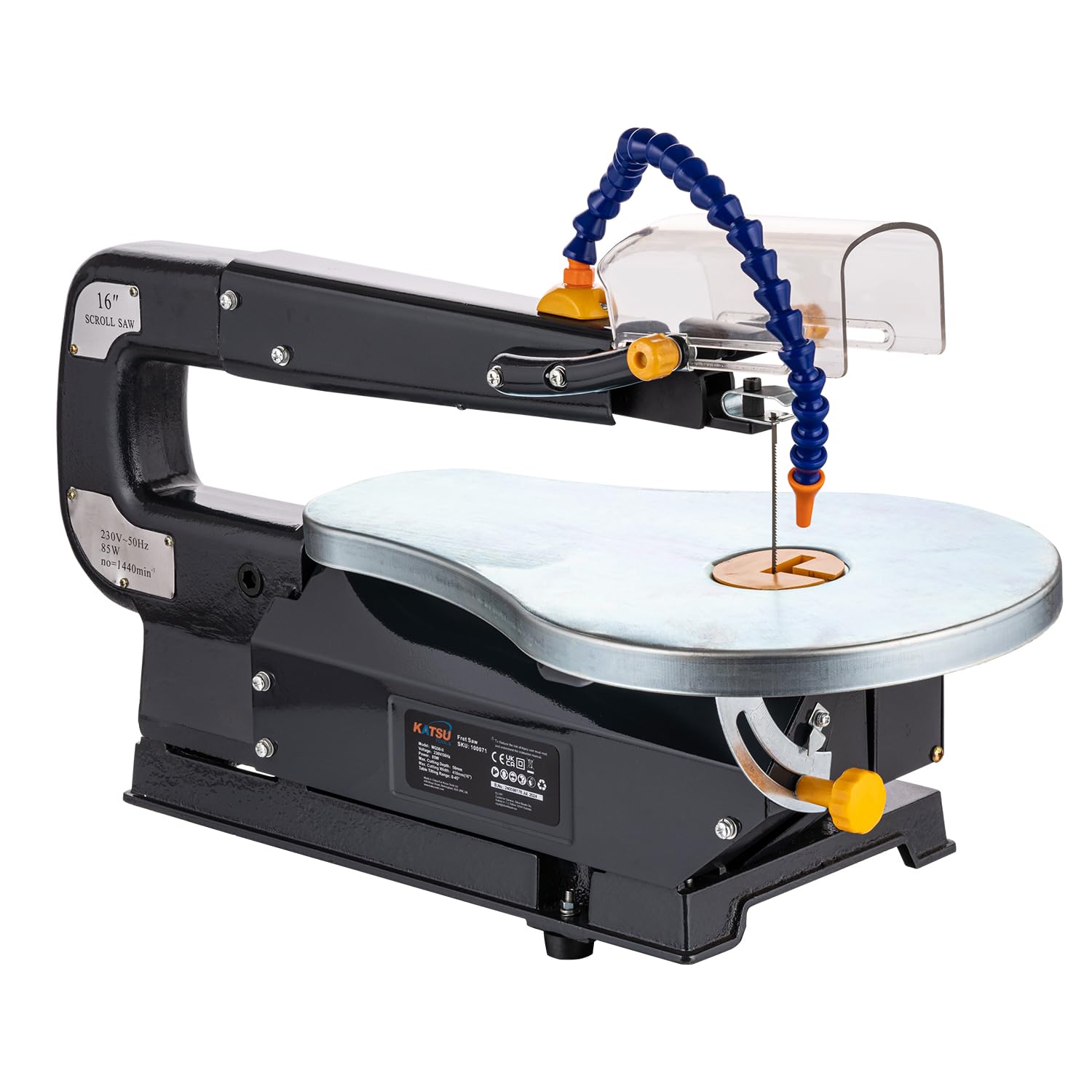 KATSU Tools Sega a Traforo 16 Pollici 85W con Tavolo di Lavoro Inclinabile a 45°, Cambio Lama Senza Attrezzi, per Lavorazione del Legno, Hobby, Artigianato e Fai-da-Te 100071