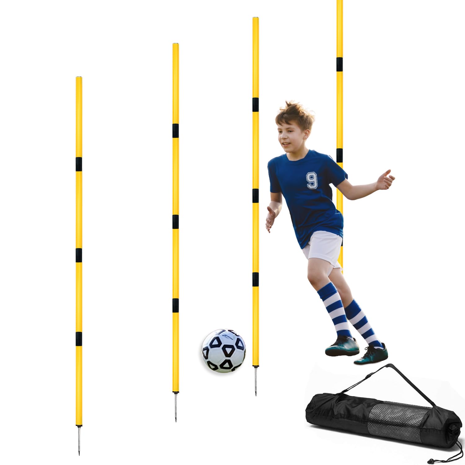 Entrenamiento Agilidad Palos,5.6 pies Ajustable de fútbol Barras de Entrenamiento | Mejorar la Resistencia, la Velocidad y el Trabajo de pies para los Atletas/niños/Adulto