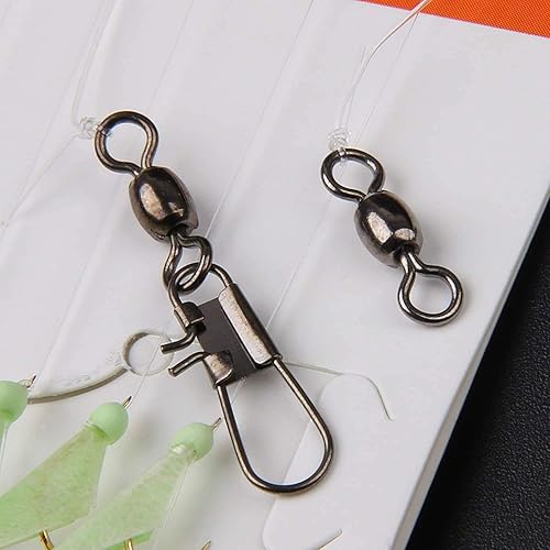 Miniatura 5 de Aparejos de pesca de agua salada, 10 paquetes de aparejos de pesca de surf con piel de pescado, anzuelos de pesca de plumas giratorias, cuentas