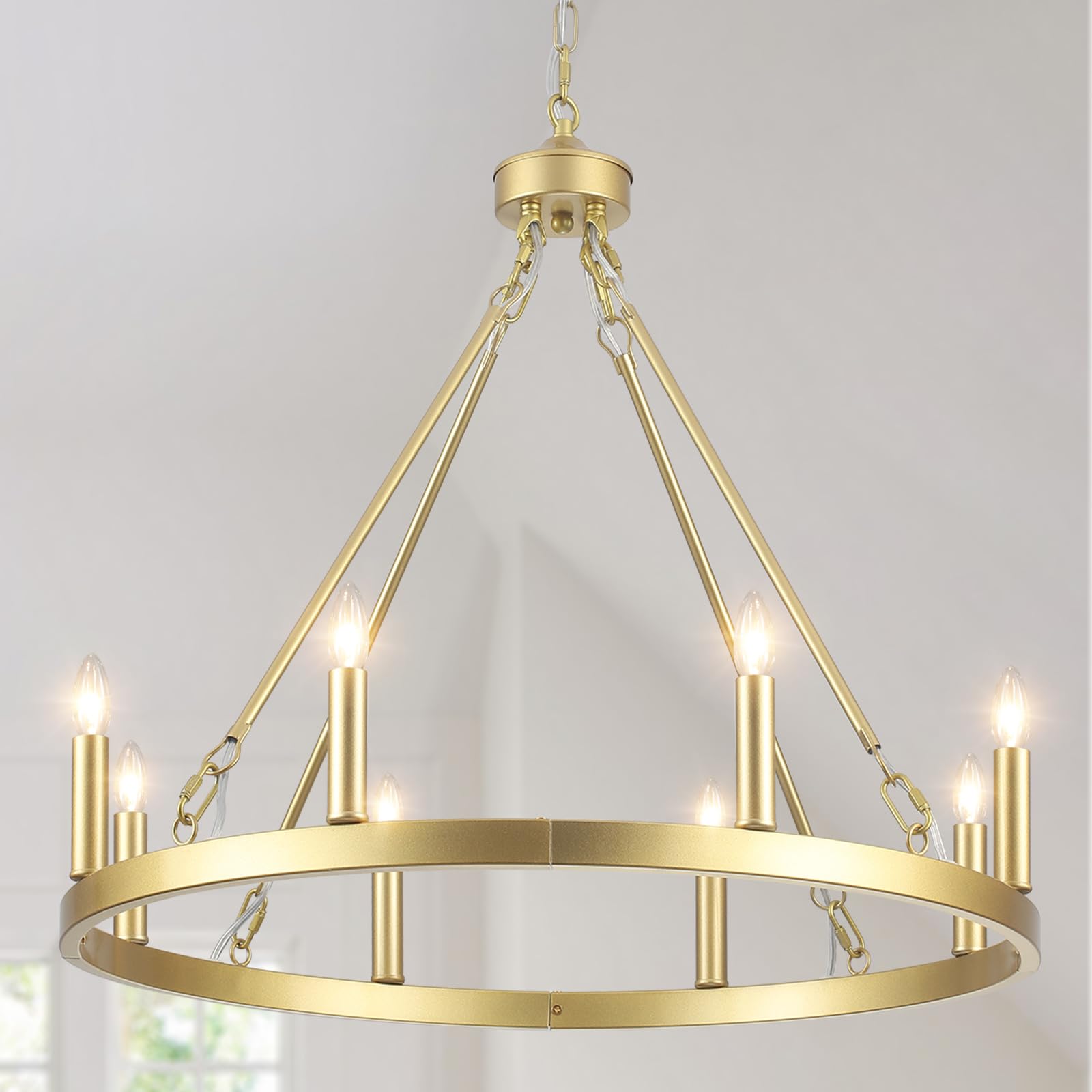 ZemSum 23.6” Brushed Gold Chandelier Light Fixture, Wagon Wheel