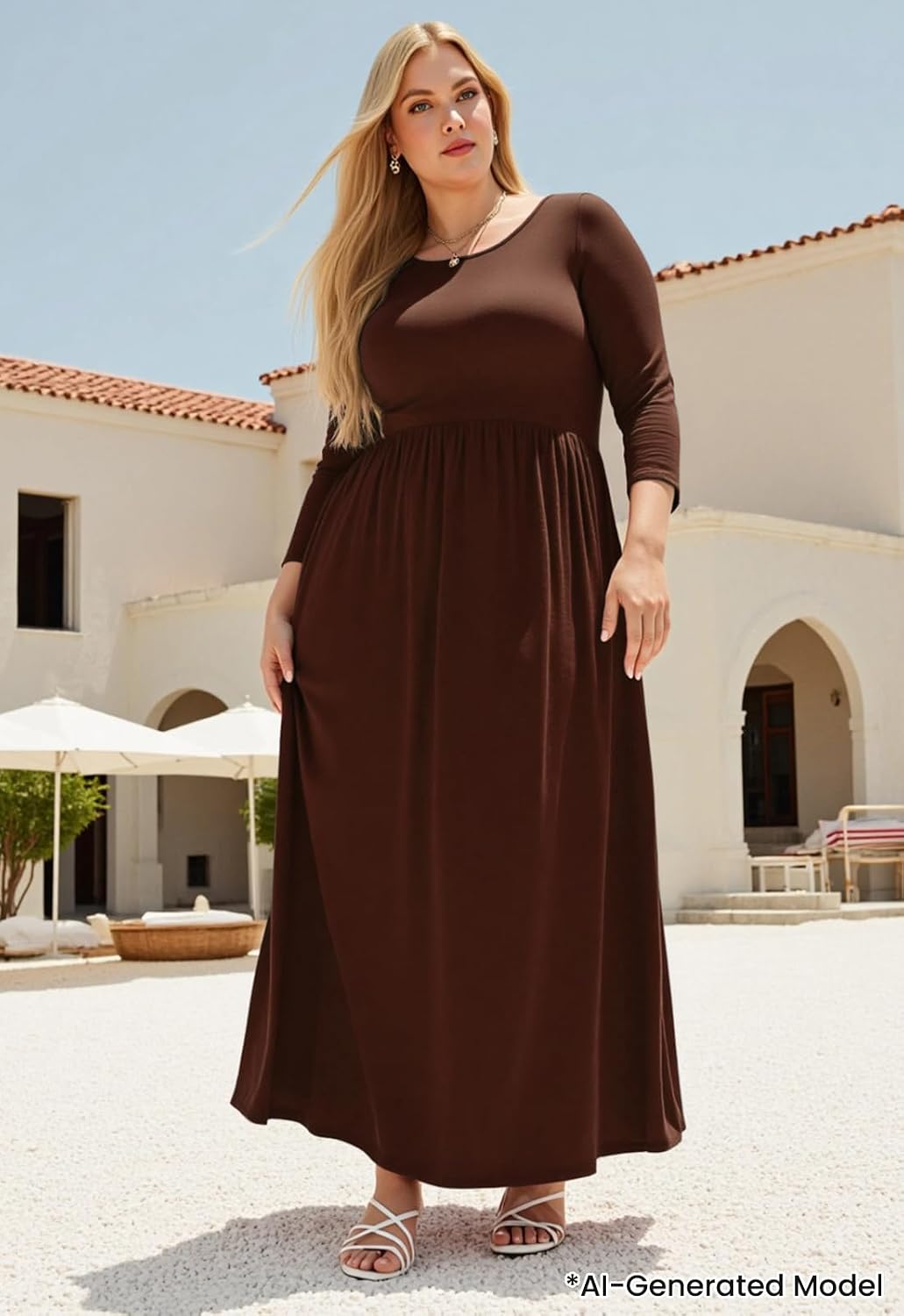 Nemidor Plus Size Maxi Dress for Curvy Women Fall Casual Loose Long Sleeve Dresses with Pocket 14-26