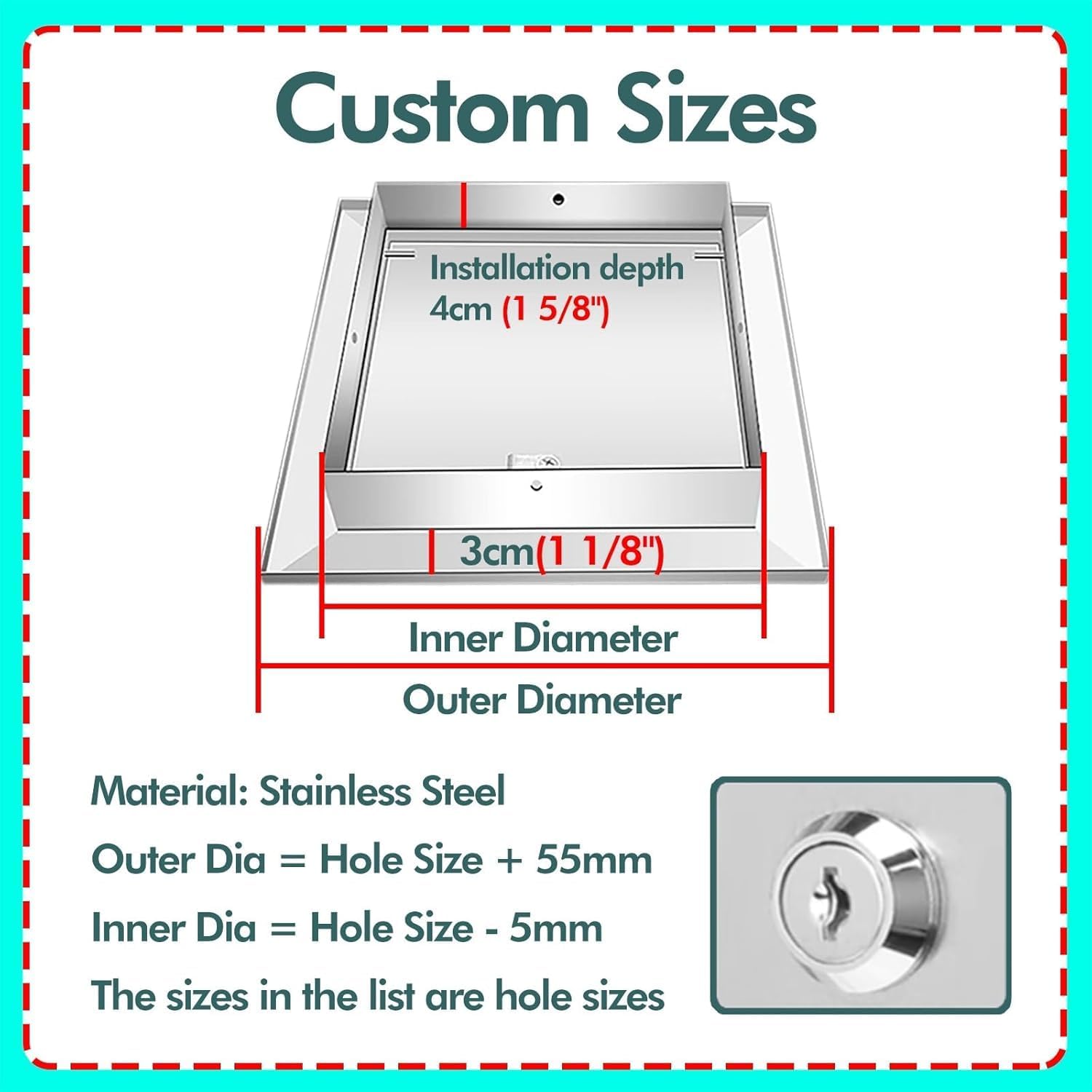 Heavy Duty Inspection Service Door, 6x6 16 X 24 12 X 12 14x14 Stainless Steel Access Panel with Lock & Key, Lockable Drywall Plumbing Cover Panel Flush Mount(6x10inch)