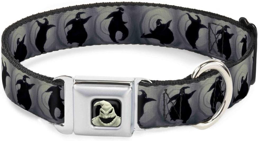 Dog Collar Seatbelt Buckle Oogie Boogie Silhouette Poses Gray Black 15 to 26 Inches 1.0 Inch Wide