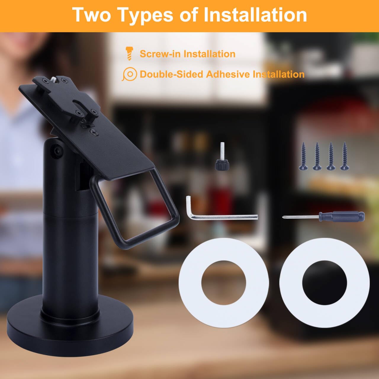 POS Terminal Stand für Ingenico Lane/3000/3600/7000/8000, Point of Sale Square Card Reader Terminal Holder, Tilt & Swivel Metal POS Stand with Installation Tools, Screw-in & Adhesive, Black