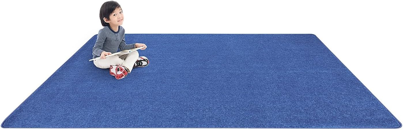 Joy Carpets Just Kidding Solid Color Area Rugs, Cobalt Blue, 12' x 7'6"