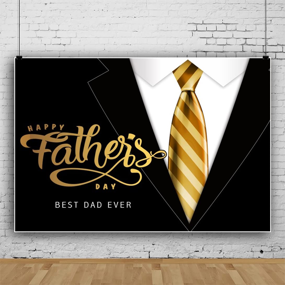 OFILA Happy Father's Day Backdrop 10x8ft Black Bussiness Suit Golden Tie Backdrop Fathers Day Decorations Father's Day Party Decor Family Gathering
