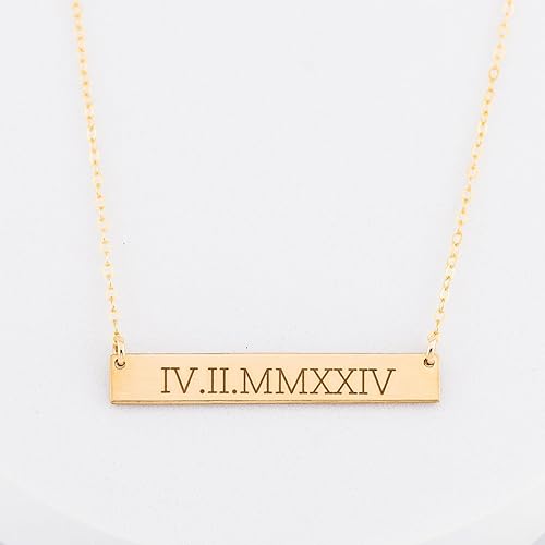 Miniatura 10 de Roman Numeral Bar Necklace, Coordinates Jewelry, 1.5" Horizontal Name Plate Necklace in 14K Gold Fill, 925 Sterling Silver, 14K Rose Gold fill,