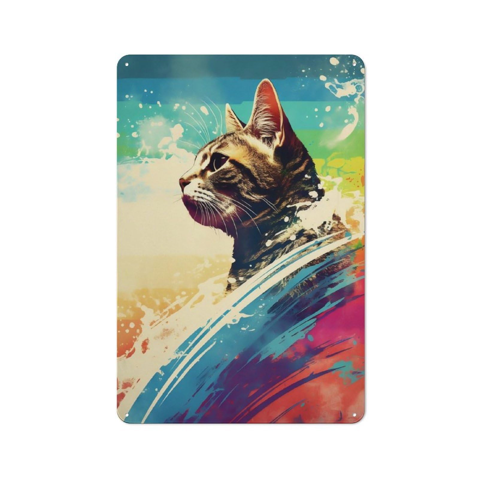 Junmoney Cat Splash In Colors Rustic Metal Sign 30X20cm For Hallway Wall, For Collectors Of Rustic Metal Wall Decor