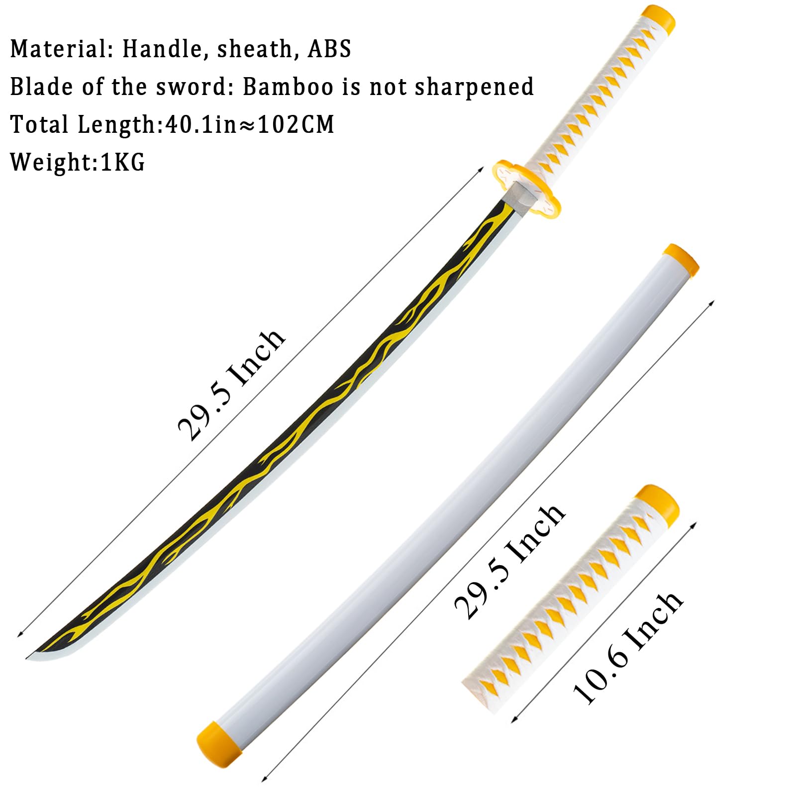 Spada Demone Katana Legno (Agatsuma Zenitsu) Set con Cintura e Supporto 102 cm Spada Samurai in bambù (Ceppo) - Arma Costume Cosplay Anime