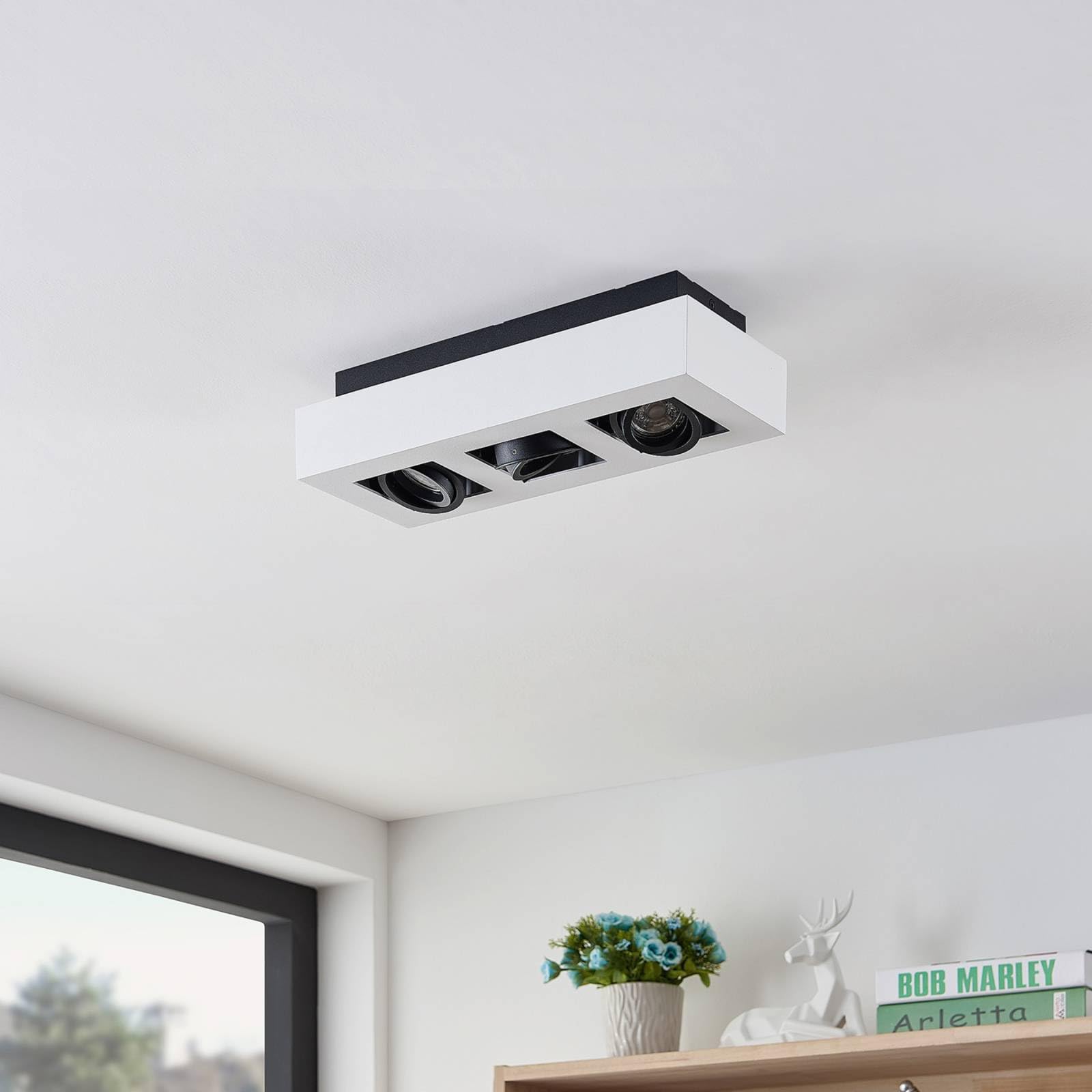 Arcchio lámpara de techo en blanco, foco | lámpara de cocina, gu10, 3 bombillas, moderno, de aluminio, angular para cocina, oficina, espacio de trabajo, sala de estar,