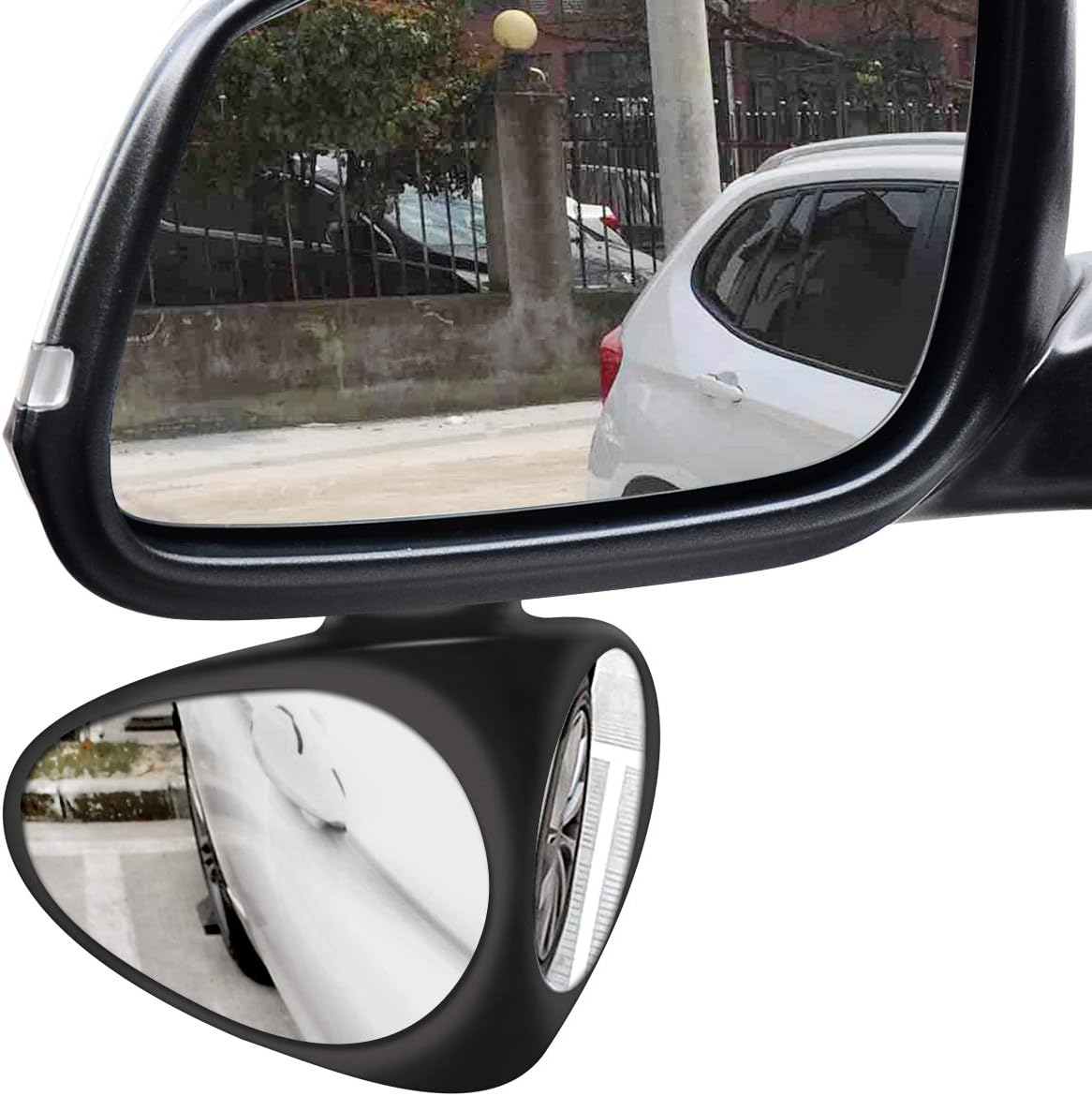 Car Blind Spot Mirror, Automotive 360 Rotate Adjustable Stick-on Front/Rear View Mirrors for Traffic Safety (Left,Black 1 Pack with 2 Pack Car Rearview Mirror Film)