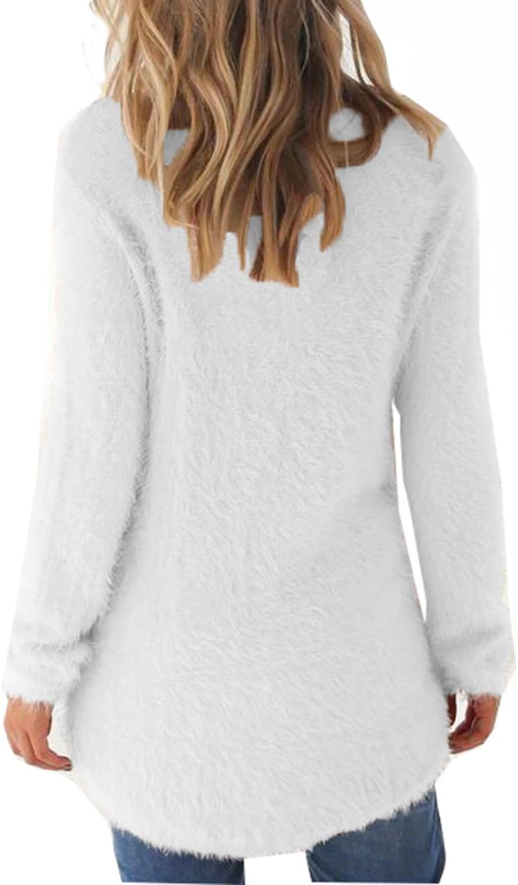 LemonGirl Women's Fashionable Long Sleeve Pullovers Loose Fluffy Fuzzy Jumper Sweater - Image 2
